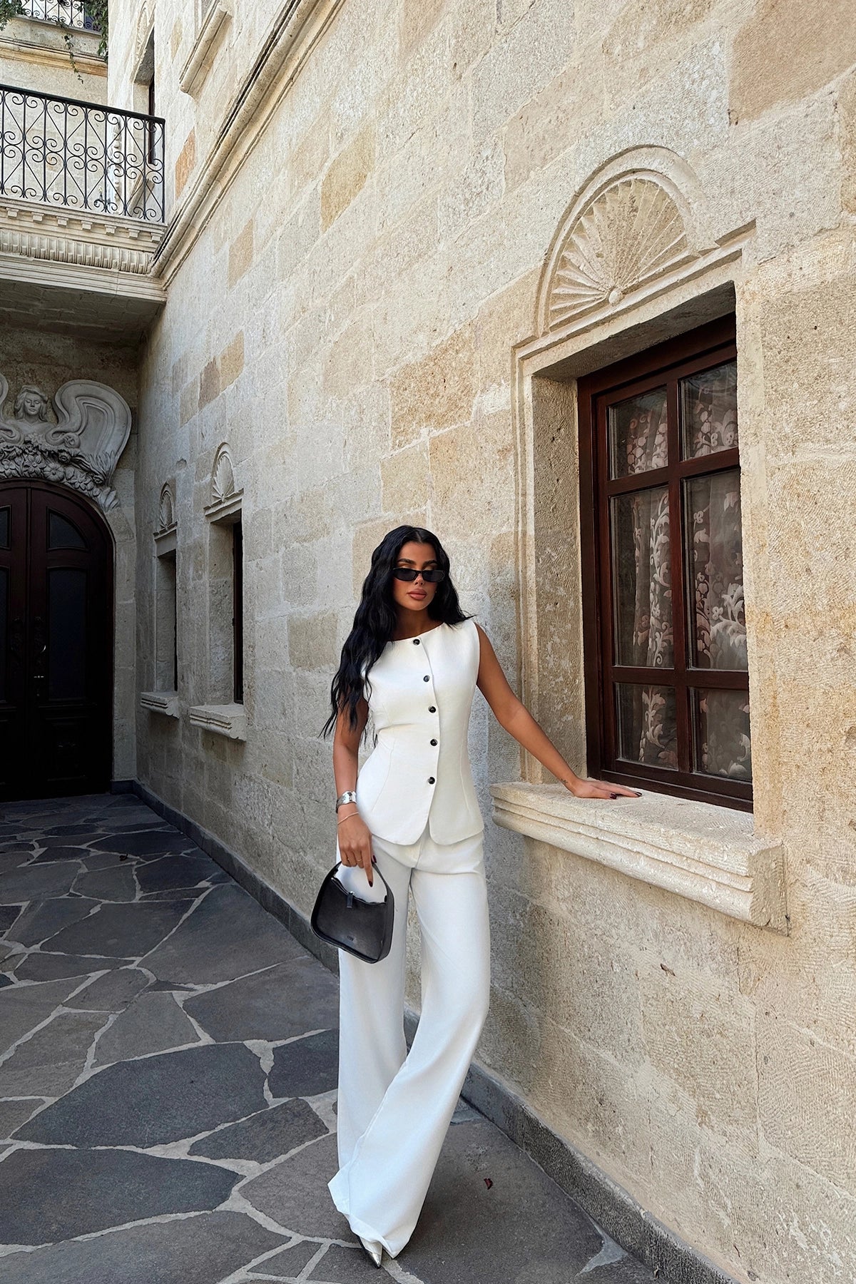 White Lamarie Tie Waist Bottom Top Set