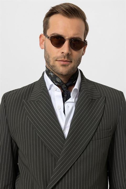 Double-Breasted Closure Striped Men's Blazer Jacket