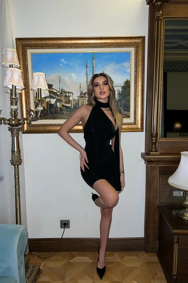 Black Back Detail Mini Dress