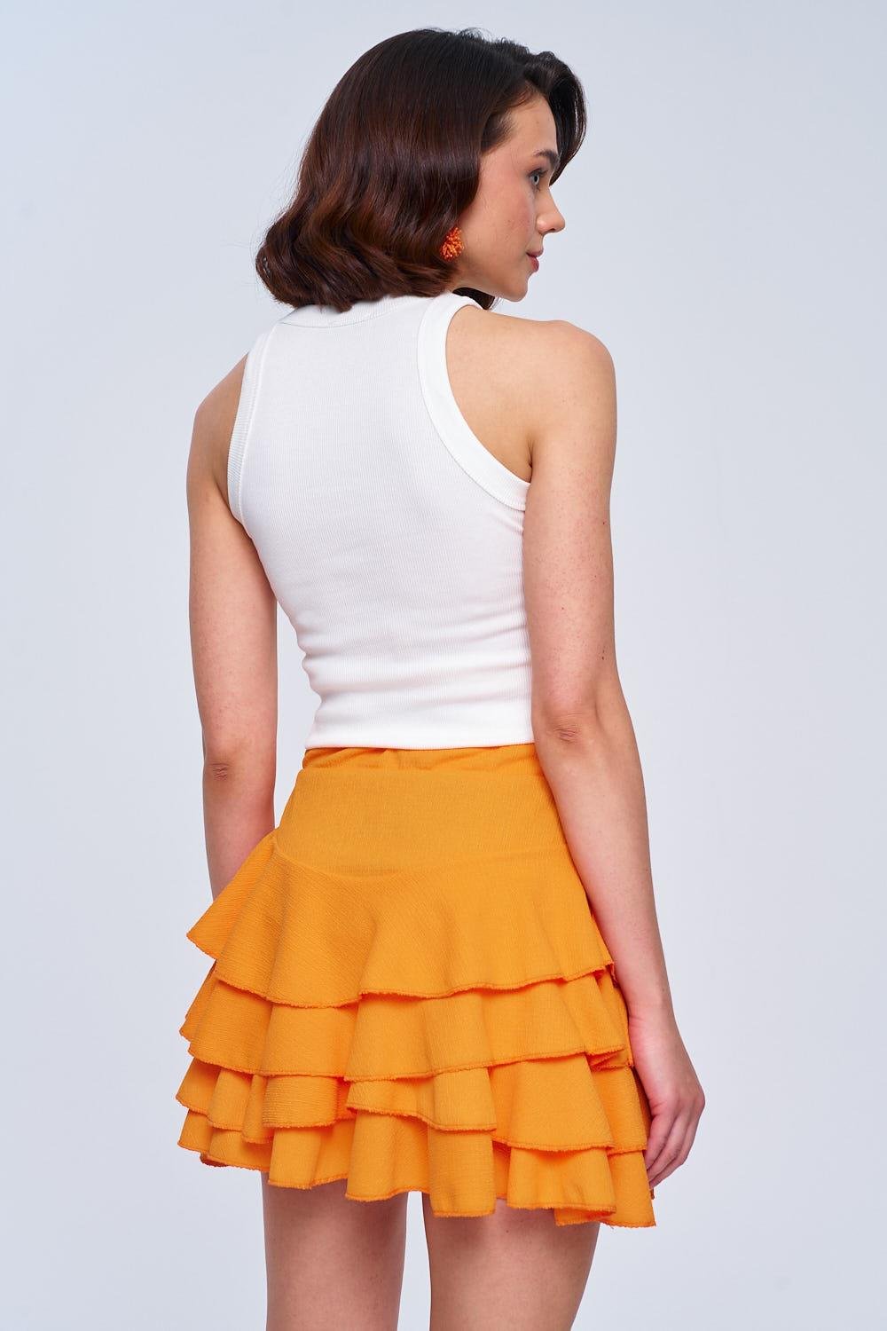Flounced Mini Orange Women's Skirt
