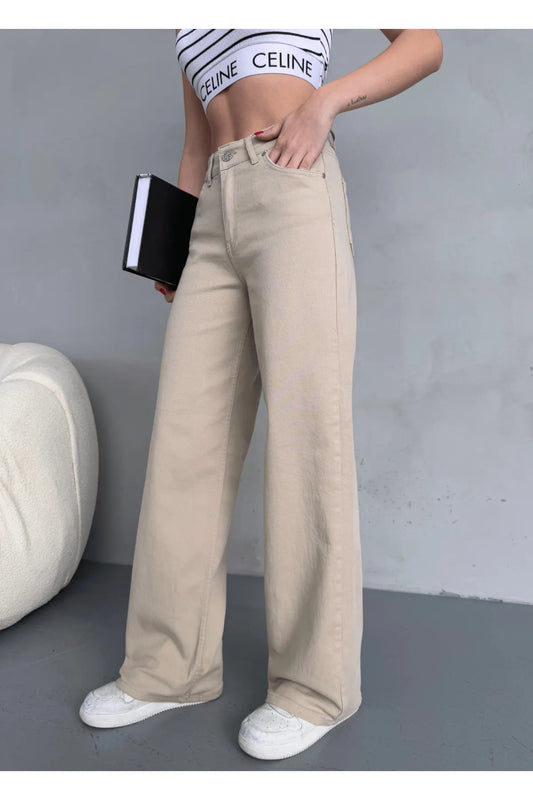 High Waist Snow Wash Lycra Wide Leg Palazzo Jeans