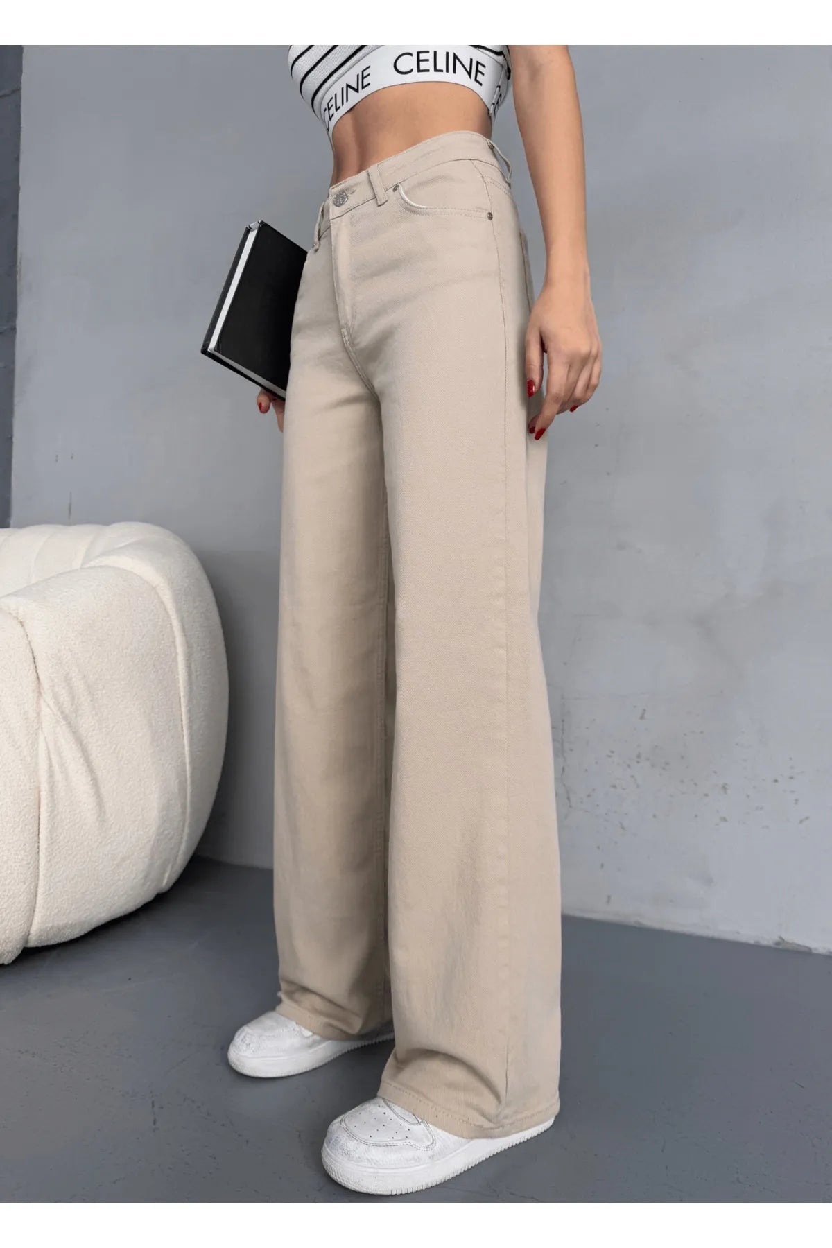 High Waist Snow Wash Lycra Wide Leg Palazzo Jeans