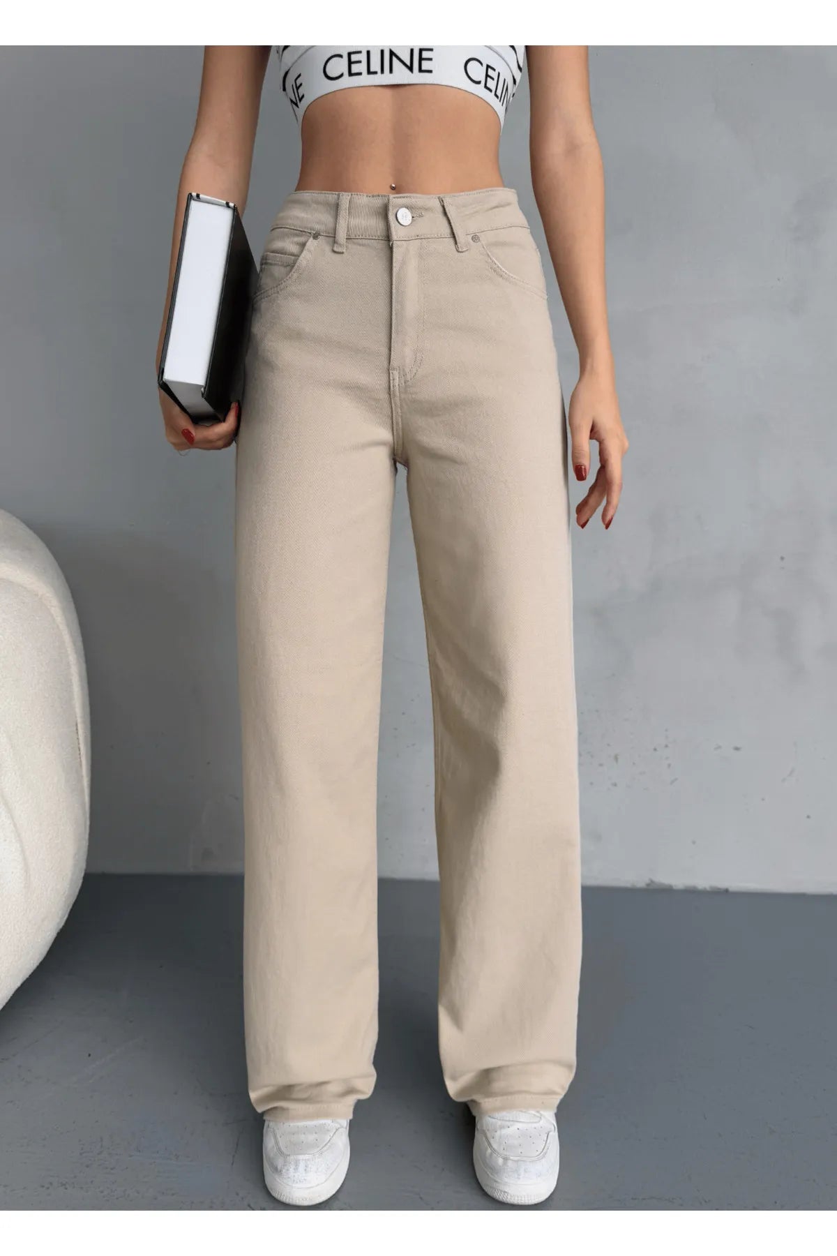 High Waist Snow Wash Lycra Wide Leg Palazzo Jeans