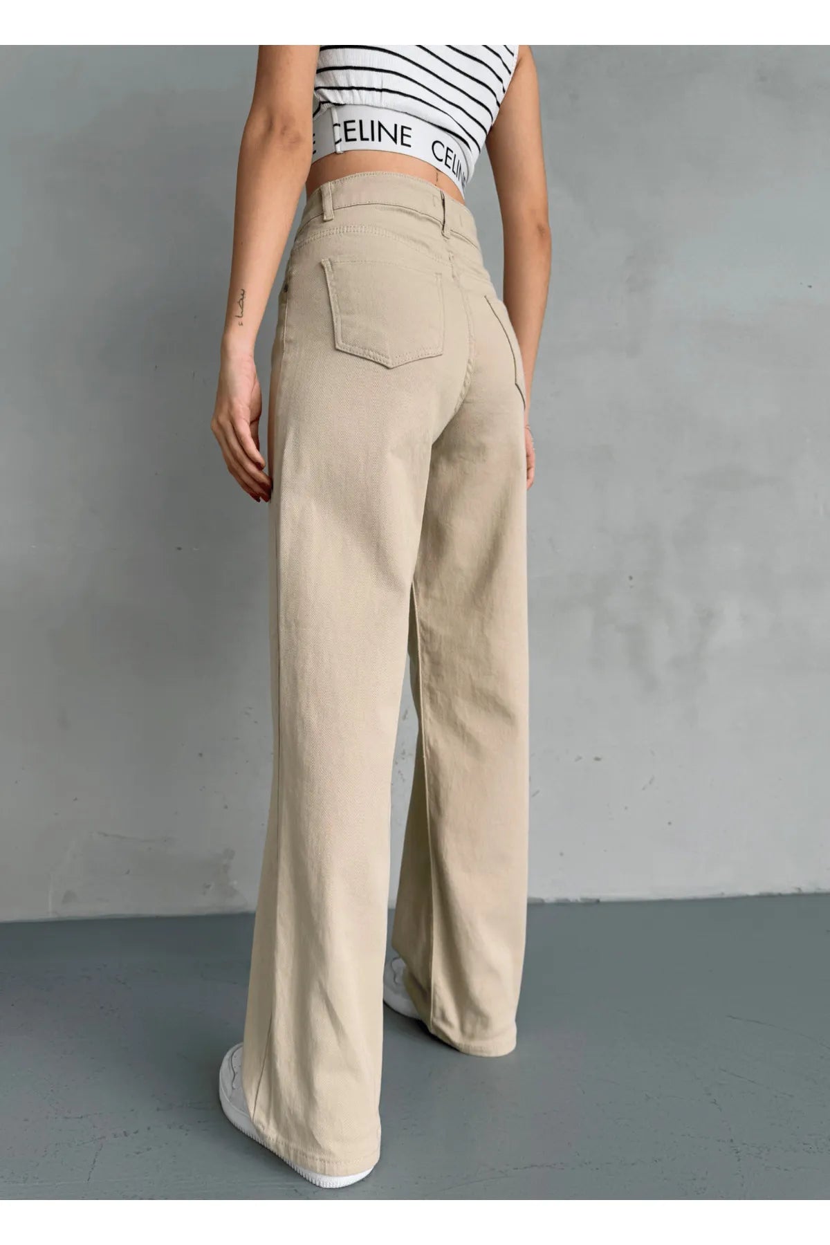 High Waist Snow Wash Lycra Wide Leg Palazzo Jeans