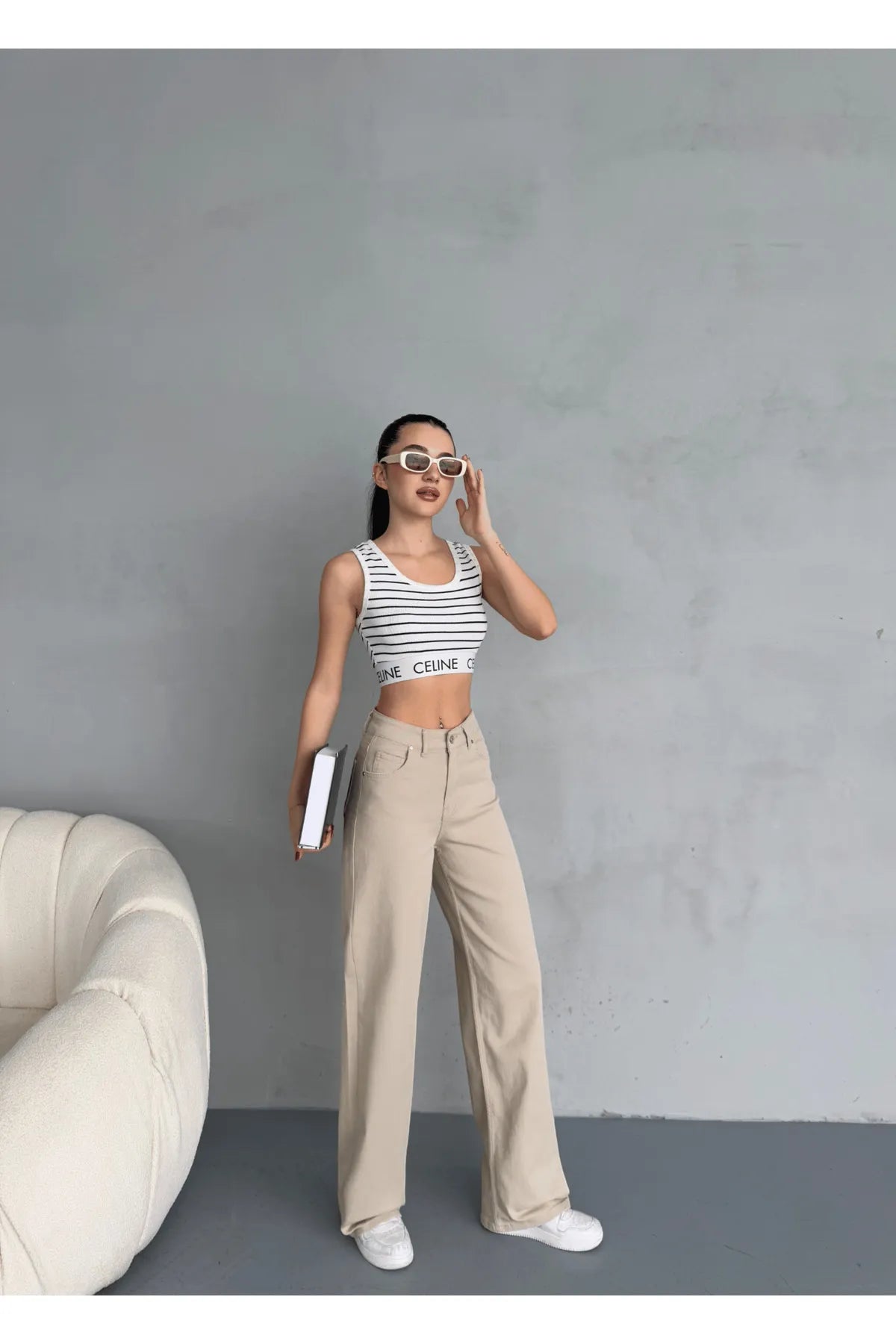 High Waist Snow Wash Lycra Wide Leg Palazzo Jeans