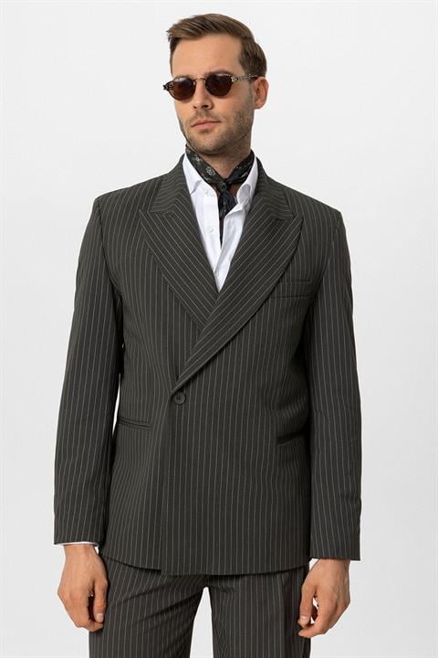 Double-Breasted Closure Striped Men's Blazer Jacket