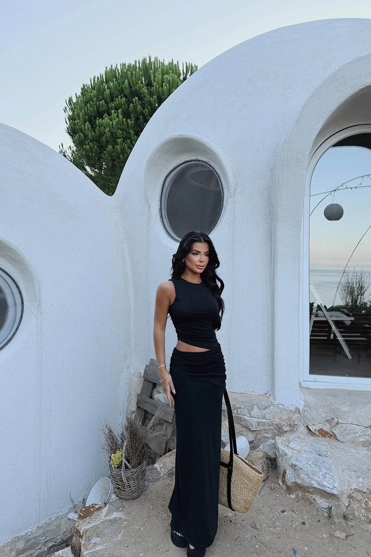 Black Gathered Basic Suit