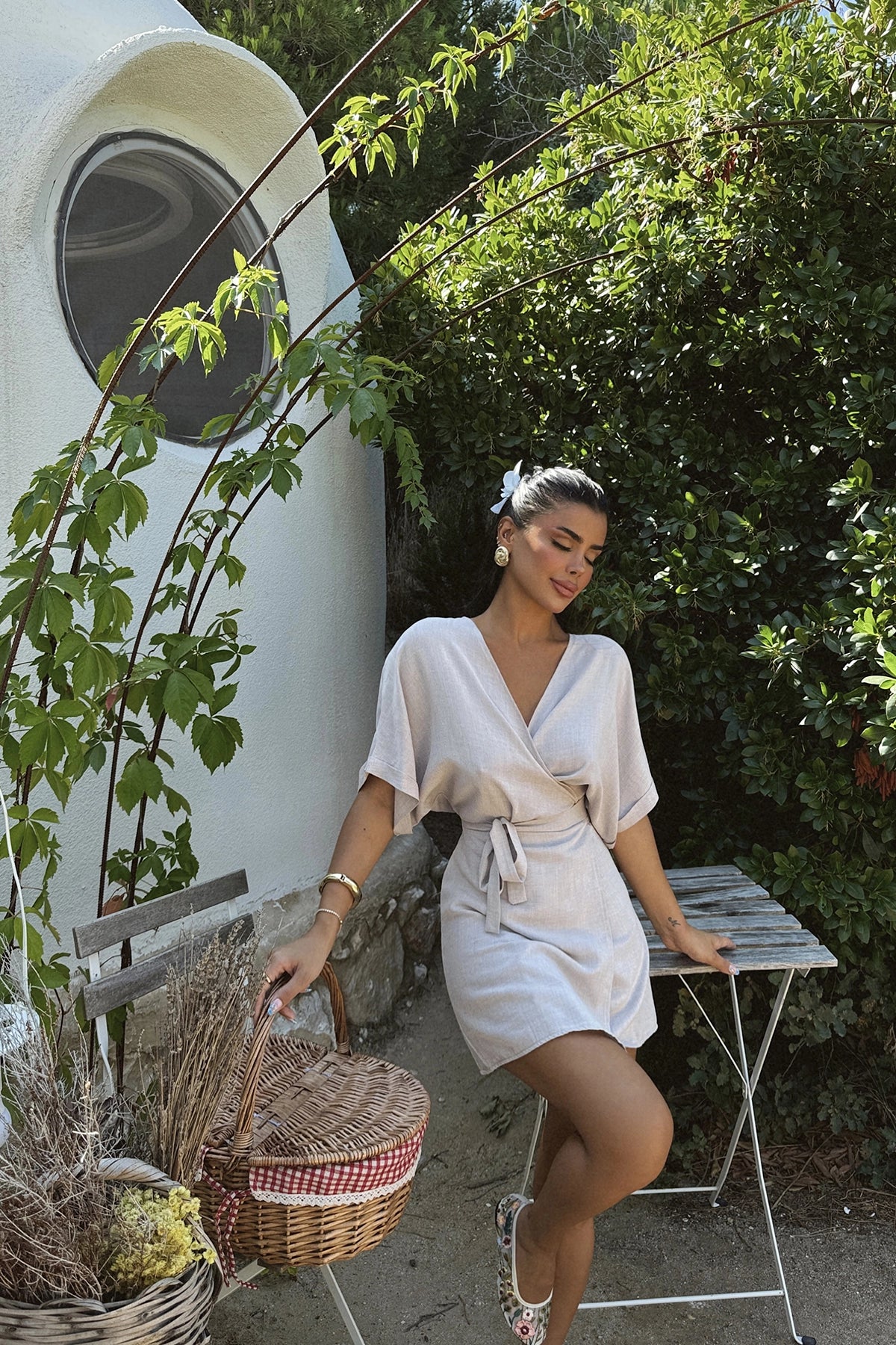 Mink Tie-Up Mini Dress
