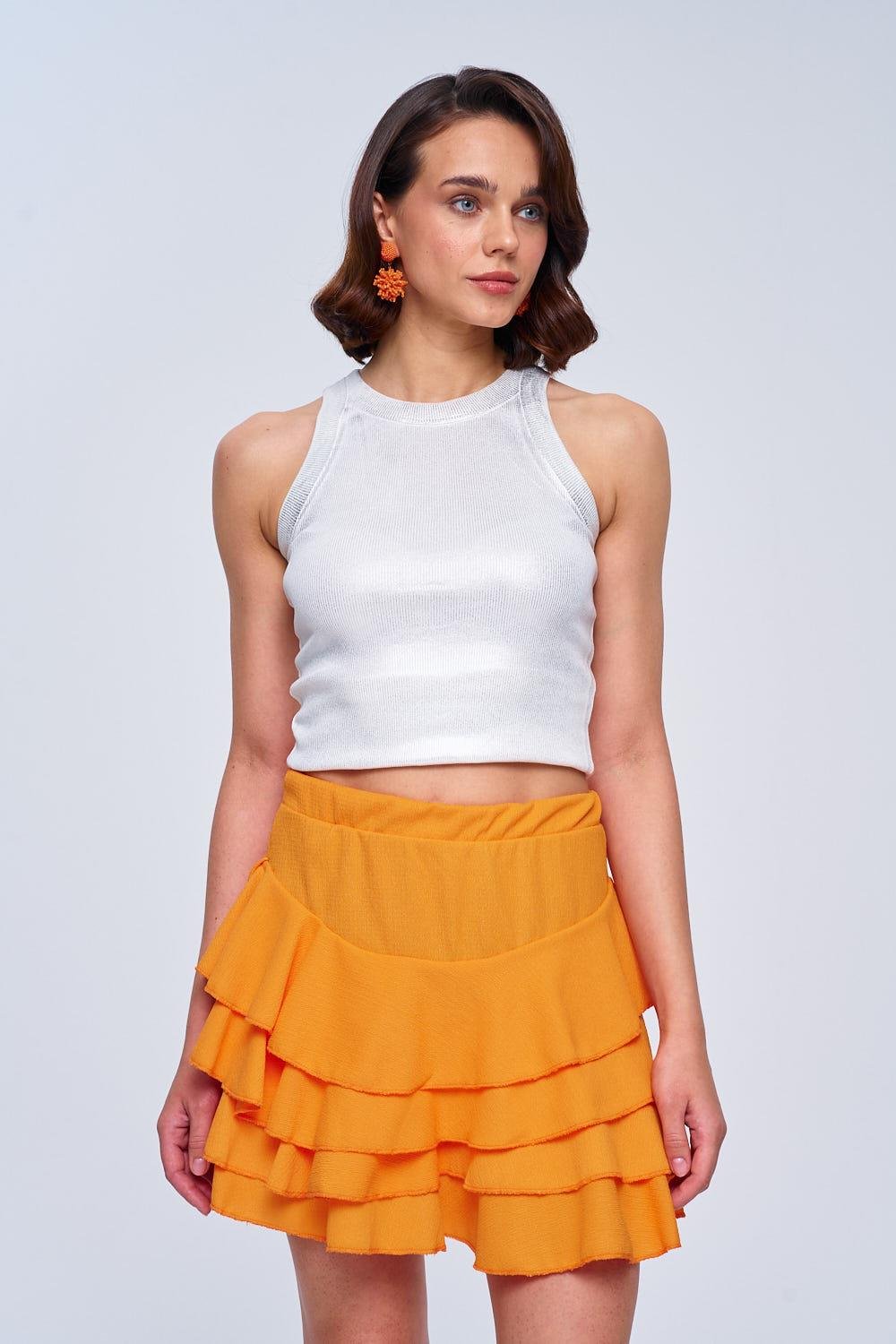 Flounced Mini Orange Women's Skirt