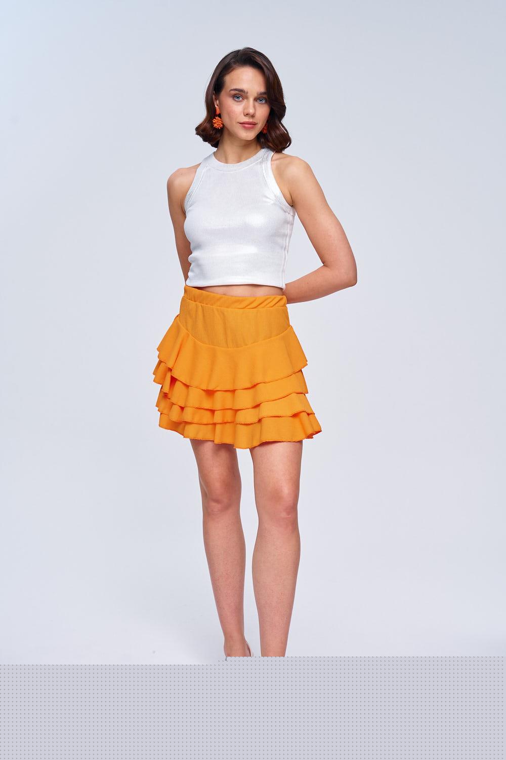 Flounced Mini Orange Women's Skirt