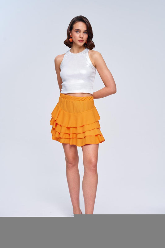 Flounced Mini Orange Women's Skirt